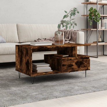 vidaXL Τραπεζάκι Σαλονιού Καπνιστή Δρυς 90x49x45cm Επεξεργασμ. Ξύλο 1 τεμ.