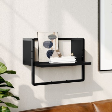 vidaXL Ράφι Τοίχου με Μπάρα Μαύρο 40x25x30cm 1 τεμ.