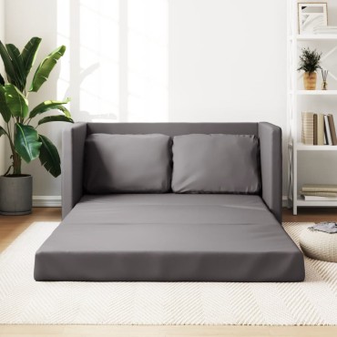 vidaXL Καναπές-Κρεβάτι Δαπέδου 2 σε 1 Γκρι 112x174x55cm Συνθ. Δέρμα 1 τεμ. Γωνιακός