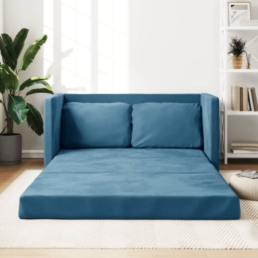 vidaXL Καναπές-Κρεβάτι Δαπέδου 2 σε 1 Μπλε 122x204x55cm Βελούδινος 1 τεμ. Γωνιακός