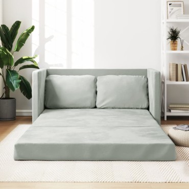 vidaXL Καναπές-Κρεβάτι Δαπέδου 2 σε 1 Αν. Γκρι 122x204x55cm Βελούδο 1 τεμ. Γωνιακός