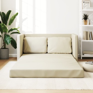 vidaXL Καναπές-Κρεβάτι Δαπέδου 2 σε 1 Κρεμ 112x174x55cm Συνθ. Δέρμα 1 τεμ. Γωνιακός