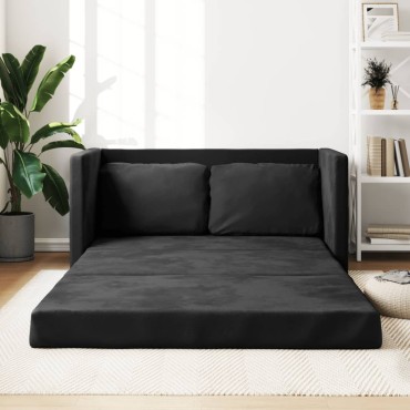vidaXL Καναπές-Κρεβάτι Δαπέδου 2 σε 1 Μαύρος 122x204x55cm Βελούδινος 1 τεμ. Γωνιακός