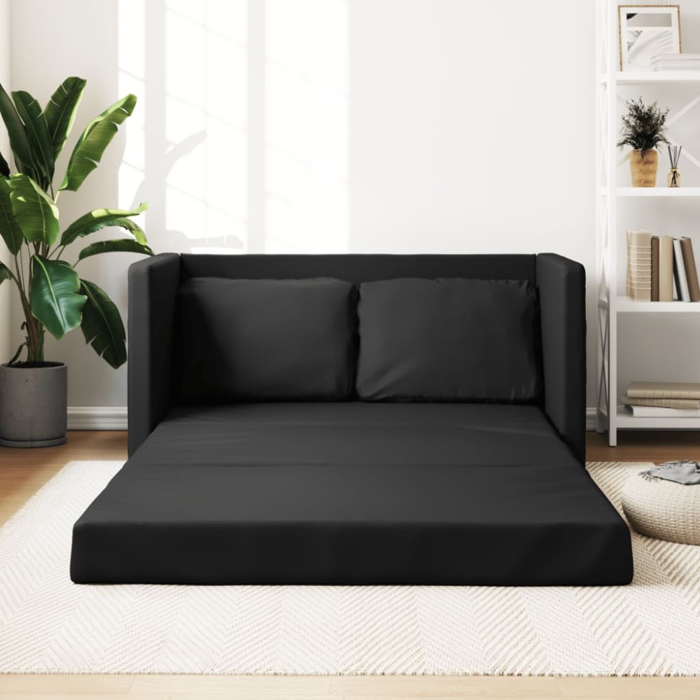 vidaXL Καναπές-Κρεβάτι Δαπέδου 2 σε 1 Μαύρο 112x174x55cm Συνθ. Δέρμα 1 τεμ. Γωνιακός