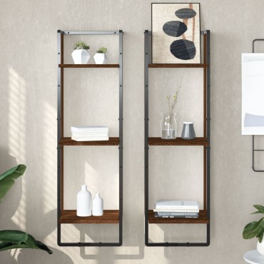 vidaXL Ραφιέρα Τοίχου με 3 Ράφια Καφέ Δρυς 30x25x100cm Επεξεργ. Ξύλο 1 τεμ.