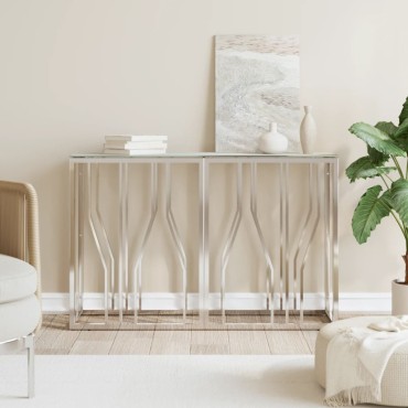 vidaXL Τραπέζι Κονσόλα Ασημί 110x30x70cm Ανοξείδωτο Ατσάλι και Γυαλί 1 τεμ.
