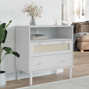 vidaXL Ντουλάπι SENJA Λευκό / Όψη Ρατάν 80x40x80cm Μασίφ Ξύλο Πεύκου 1 τεμ.