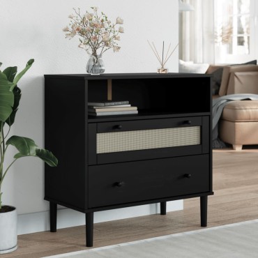 vidaXL Μπουφές SENJA Μαύρο / Ρατάν 80x40x80cm Μασίφ Ξύλο Πεύκου 1 τεμ.