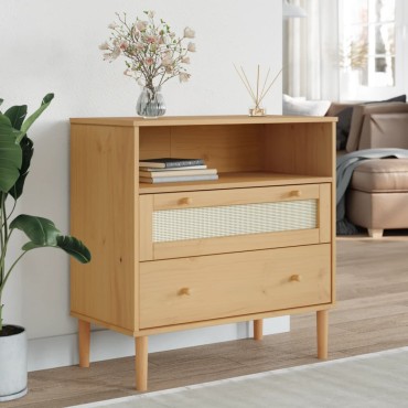 vidaXL Μπουφές SENJA Καφέ / Ρατάν 80x40x80cm Μασίφ Ξύλο Πεύκου 1 τεμ.