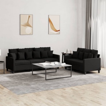 vidaXL Πολυθρόνες Σετ 2 τεμ. Μαύρες από Ύφασμα με Μαξιλάρια 138x77x80cm  Διθέσιος Τριθέσιος