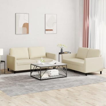 vidaXL Πολυθρόνες Σετ 2 τεμ. Κρεμ Συνθετικό Δέρμα με Μαξιλάρια 140x77x80cm  Διθέσιος