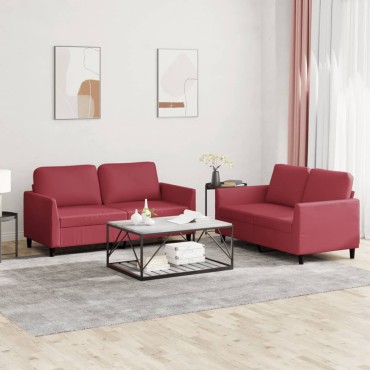 vidaXL Σαλόνι Σετ 2 τεμ. Μπορντό Συνθετικό Δέρμα με Μαξιλάρια 140x77x80cm  Διθέσιος