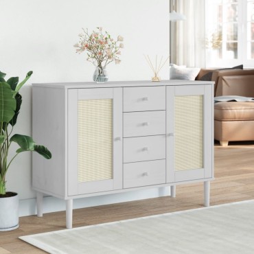 vidaXL Μπουφές SENJA Λευκό / Ρατάν 112x40x80cm Μασίφ Ξύλο Πεύκου 1 τεμ.
