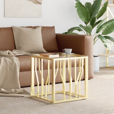 vidaXL Τραπέζι Σαλονιού Χρυσό 50x50x50cm Ανοξείδωτο Ατσάλι και Γυαλί 1 τεμ.