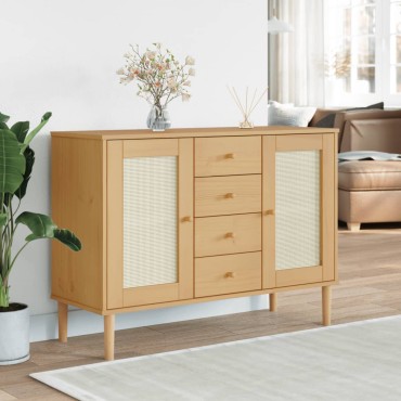 vidaXL Μπουφές SENJA Καφέ / Ρατάν 112x40x80cm Μασίφ Ξύλο Πεύκου 1 τεμ.