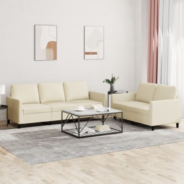 vidaXL Πολυθρόνες Σετ 2 τεμ. Κρεμ Συνθετικό Δέρμα με Μαξιλάρια 140x77x80cm  Διθέσιος Τριθέσιος