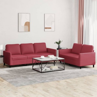 vidaXL Σαλόνι Σετ 2 τεμ. Μπορντό Συνθετικό Δέρμα με Μαξιλάρια 140x77x80cm  Διθέσιος Τριθέσιος