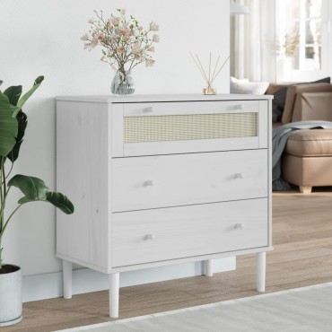 vidaXL Συρταριέρα SENJA Λευκή Όψη Ρατάν 80x40x80cm Μασίφ Ξύλο Πεύκου 1 τεμ.