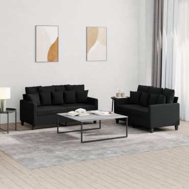 vidaXL Πολυθρόνες Σετ 2 τεμ. Μαύρες από Ύφασμα με Μαξιλάρια 138x77x80cm  Διθέσιος