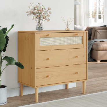 vidaXL Συρταριέρα SENJA Καφέ Όψη Ρατάν 80x40x80cm Μασίφ Ξύλο Πεύκου 1 τεμ.