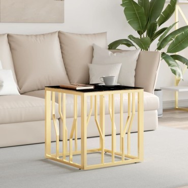 vidaXL Τραπέζι Σαλονιού Χρυσό 50x50x50cm Ανοξείδωτο Ατσάλι και Γυαλί 1 τεμ.