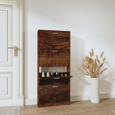vidaXL Παπουτσοθήκη Καπνιστή Δρυς 59x17x150cm από Επεξεργασμένο Ξύλο