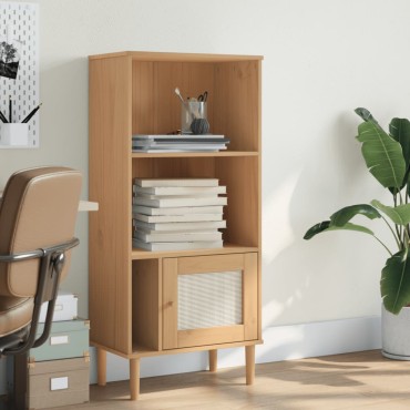 vidaXL Βιβλιοθήκη SENJA Καφέ/Όψη Ρατάν 60x35x130cm Μασίφ Ξύλο Πεύκου 1 τεμ.