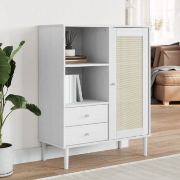 vidaXL Ντουλάπι Ψηλό SENJA Λευκό/Ρατάν 90x40x112cm Μασίφ Ξύλο Πεύκου 1 τεμ.