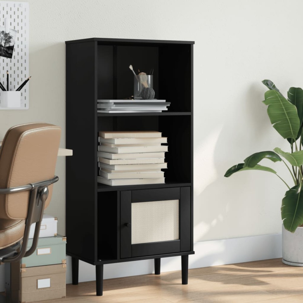 vidaXL Βιβλιοθήκη SENJA Μαύρο / Ρατάν 60x35x130cm Μασίφ Ξύλο Πεύκου 1 τεμ.