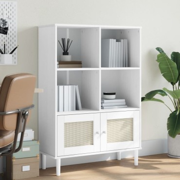 vidaXL Βιβλιοθήκη SENJA Λευκή/Όψη Ρατάν 90x35x130cm Μασίφ Ξύλο Πεύκου 1 τεμ.