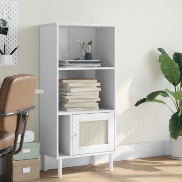 vidaXL Βιβλιοθήκη SENJA Λευκό / Ρατάν 60x35x130cm Μασίφ Ξύλο Πεύκου 1 τεμ.