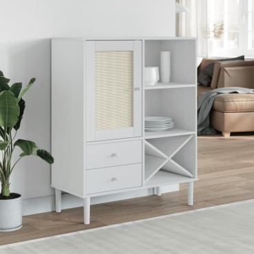 vidaXL Ντουλάπι Ψηλό SENJA Λευκό/Ρατάν 90x40x112cm Μασίφ Ξύλο Πεύκου 1 τεμ.