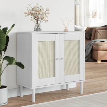 vidaXL Ντουλάπι SENJA Λευκό / Όψη Ρατάν 80x35x80cm Μασίφ Ξύλο Πεύκου 1 τεμ.