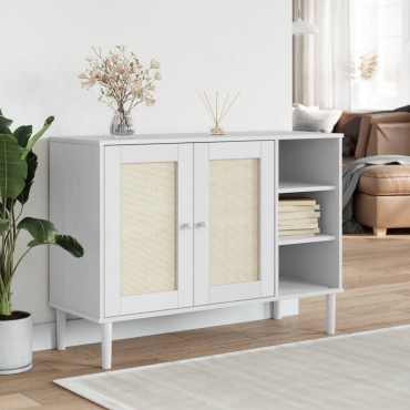vidaXL Μπουφές SENJA Λευκό / Ρατάν 112x40x80cm Μασίφ Ξύλο Πεύκου 1 τεμ.