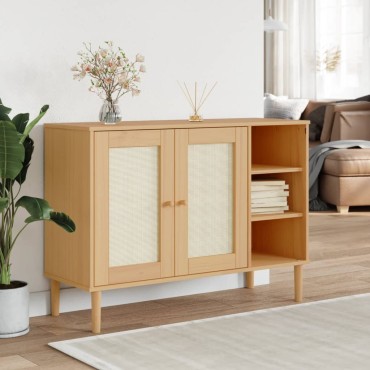 vidaXL Μπουφές SENJA Καφέ / Ρατάν 112x40x80cm Μασίφ Ξύλο Πεύκου 1 τεμ.