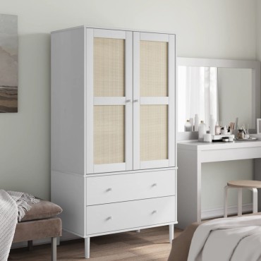 vidaXL Ντουλάπα SENJA Λευκό / Ρατάν 90x55x175cm Μασίφ Ξύλο Πεύκου 1 τεμ.