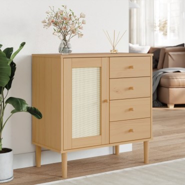 vidaXL Μπουφές SENJA Καφέ / Ρατάν 80x40x80cm Μασίφ Ξύλο Πεύκου 1 τεμ.
