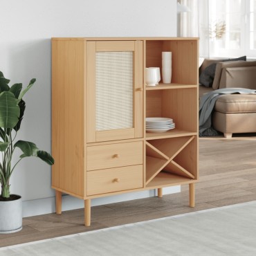 vidaXL Ντουλάπι Ψηλό SENJA Καφέ/Ρατάν 90x40x112cm Μασίφ Ξύλο Πεύκου 1 τεμ.