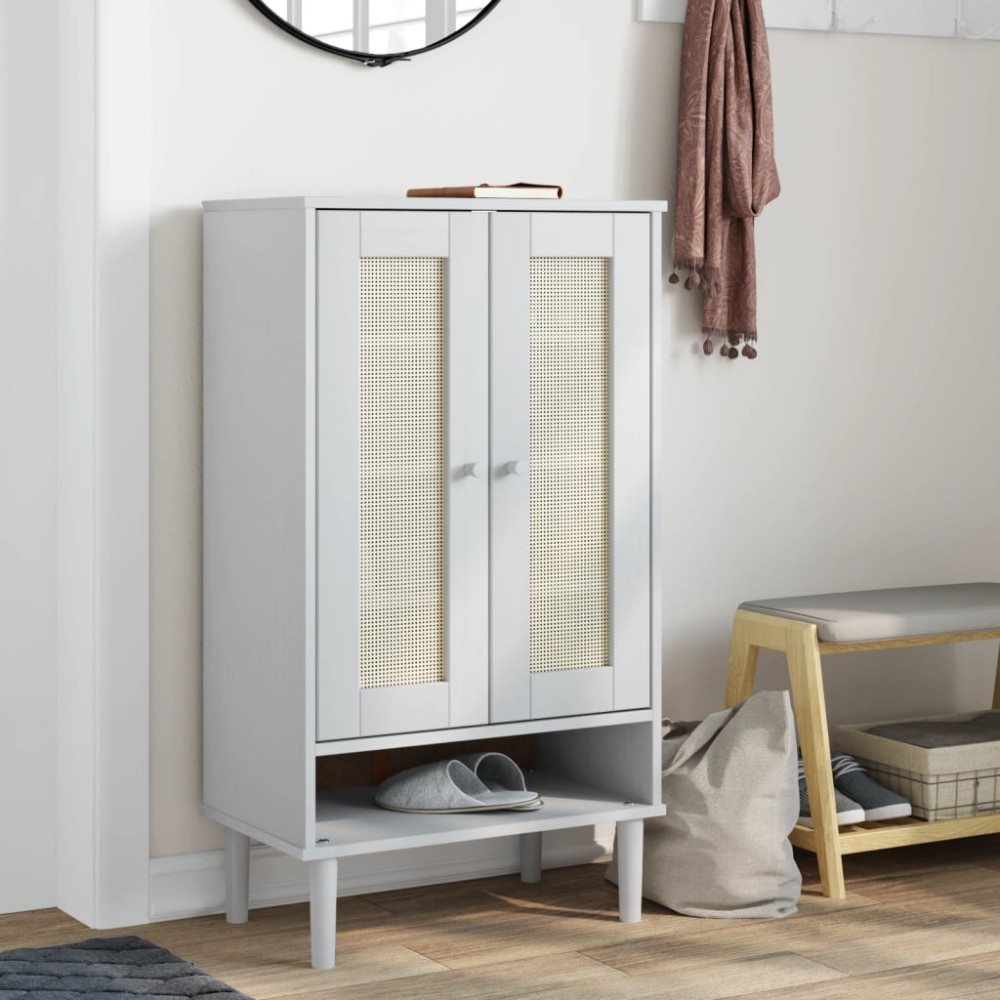 vidaXL Παπουτσοθήκη SENJA Λευκή / Ρατάν 59,5x35x107cm Μασίφ Ξύλο
