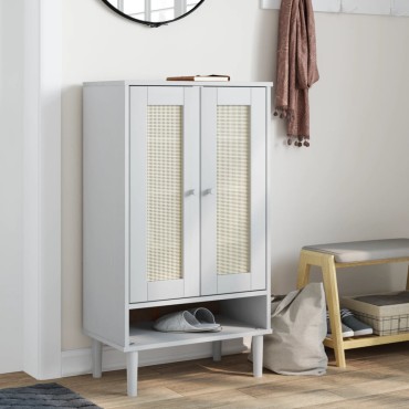 vidaXL Παπουτσοθήκη SENJA Λευκή / Ρατάν 59,5x35x107cm Μασίφ Ξύλο