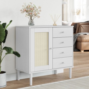 vidaXL Ντουλάπι SENJA Λευκό / Όψη Ρατάν 80x40x80cm Μασίφ Ξύλο Πεύκου 1 τεμ.