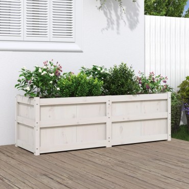 vidaXL Ζαρντινιέρα Λευκή 150 x 50 x 50 εκ. από Μασίφ Ξύλο Πεύκου
