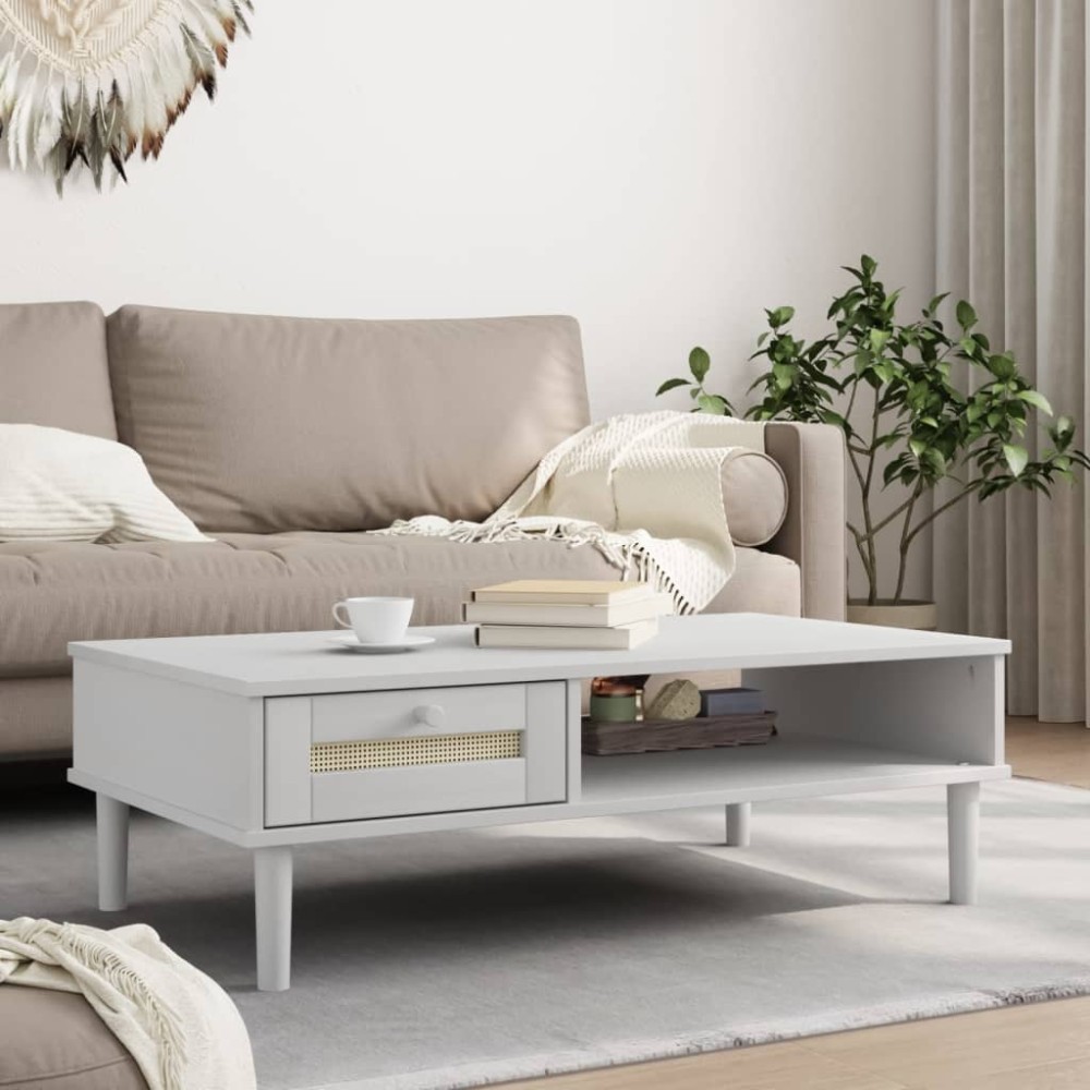 vidaXL Τραπεζάκι Σαλονιού SENJA Λευκό / Ρατάν 100x55x33cm Μασίφ Ξύλο 1 τεμ.