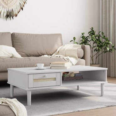 vidaXL Τραπεζάκι Σαλονιού SENJA Λευκό / Ρατάν 100x55x33cm Μασίφ Ξύλο 1 τεμ.