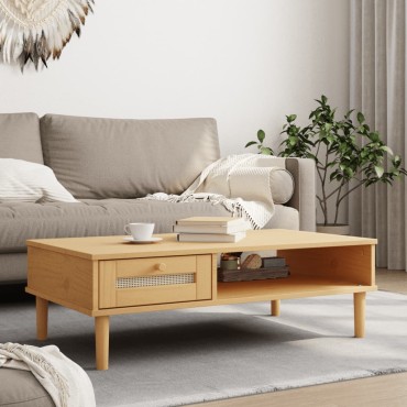 vidaXL Τραπεζάκι Σαλονιού SENJA Καφέ / Ρατάν 100x55x33cm Μασίφ Ξύλο 1 τεμ.
