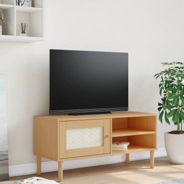 vidaXL Έπιπλο Τηλεόρασης SENJA Καφέ / Ρατάν 106x40x49cm Μασίφ Πεύκο