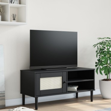 vidaXL Έπιπλο Τηλεόρασης SENJA Μαύρο / Ρατάν 106x40x49cm Μασίφ Πεύκο