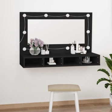 vidaXL Έπιπλο Καθρέφτη με LED Μαύρο 90x31,5x62cm 1 τεμ.