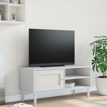 vidaXL Έπιπλο Τηλεόρασης SENJA Λευκό / Ρατάν 106x40x49cm Μασίφ Πεύκο