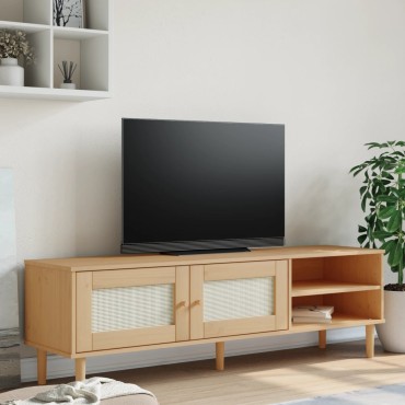 vidaXL Έπιπλο Τηλεόρασης SENJA Καφέ / Ρατάν 158x40x49cm Μασίφ Πεύκο